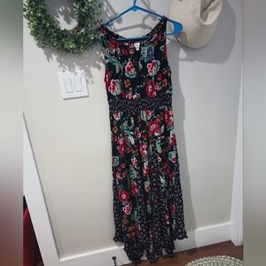 Bila Floral Bohemian Maxi Dress w/ Asymmetrical Hem Ruffles Size M